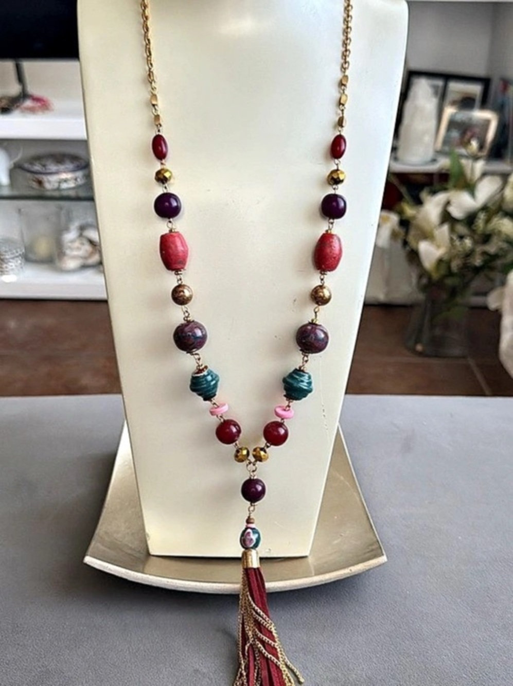 Multicolor Beaded Tassel Necklace Like New